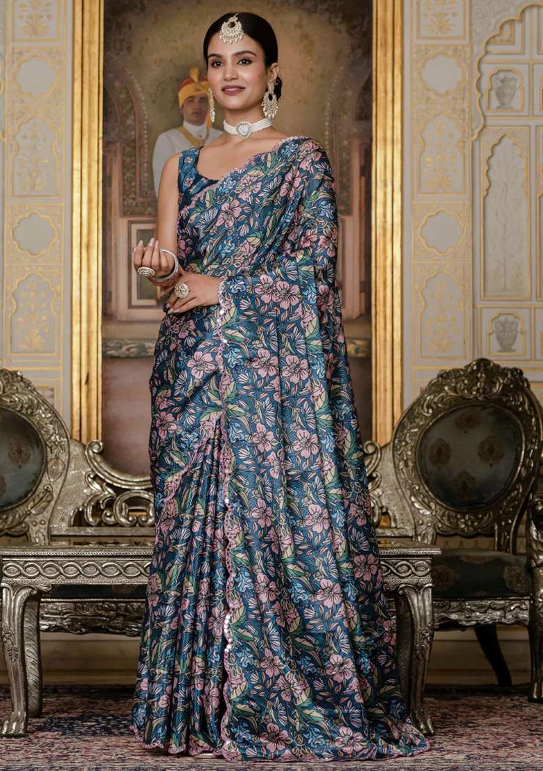 Multicolor Gota Patti Silk Blend Saree Set for Diwali and Festive Wear - Indya