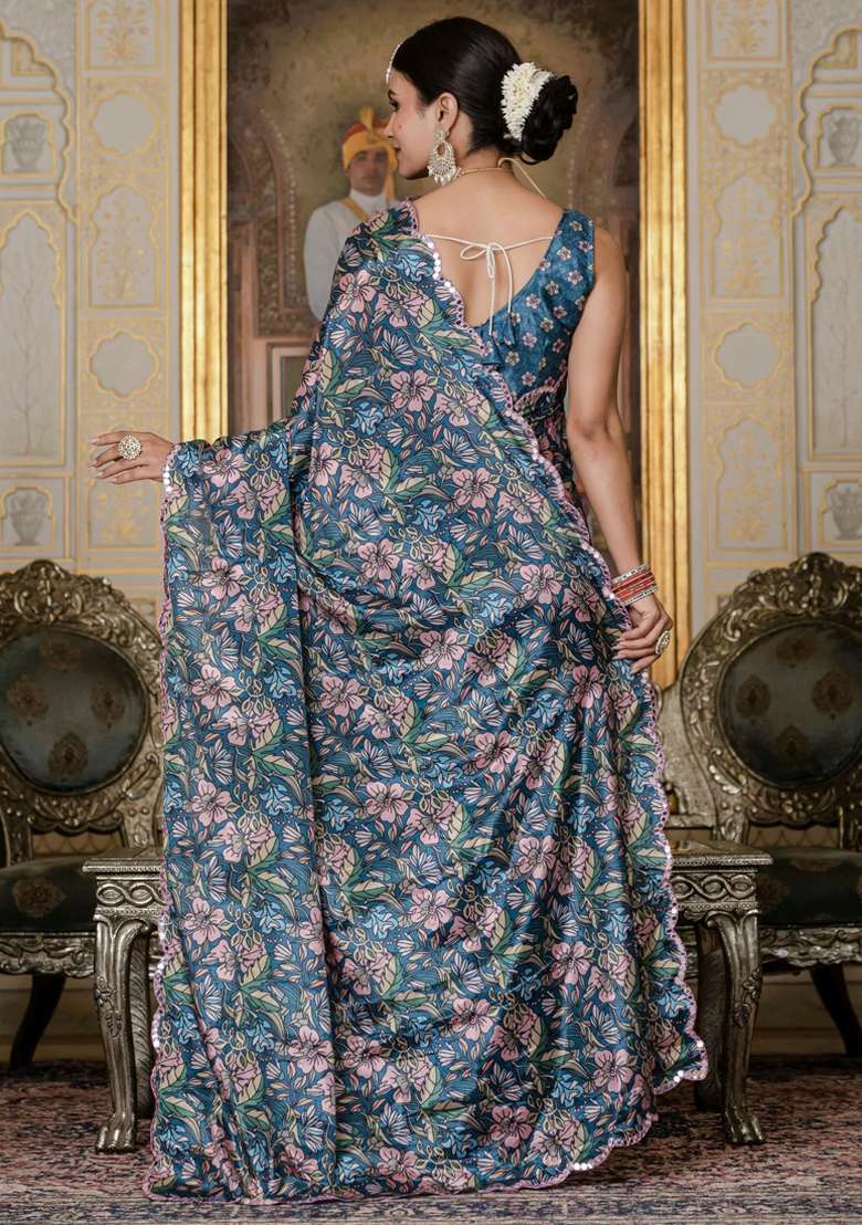 Multicolor Gota Patti Silk Blend Saree Set for Diwali and Festive Wear - Indya