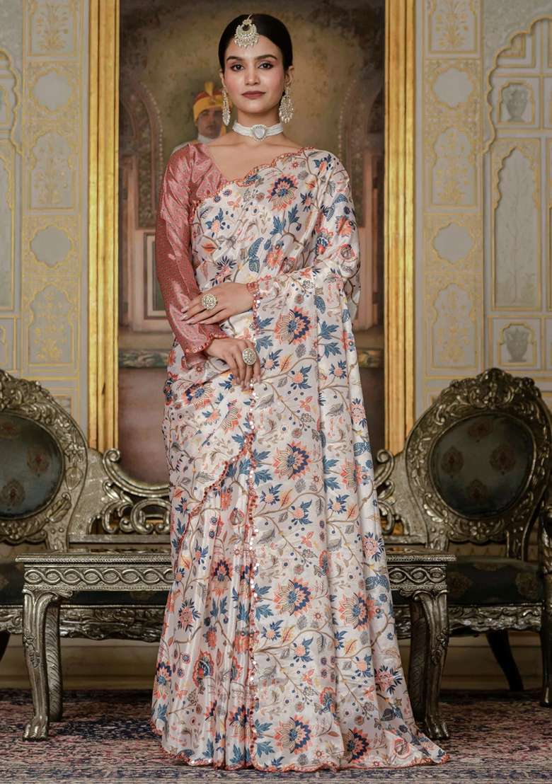 Multicolor Silk Blend Saree Set with Gota Patti for Diwali | Wedding & Festive Wear - Indya