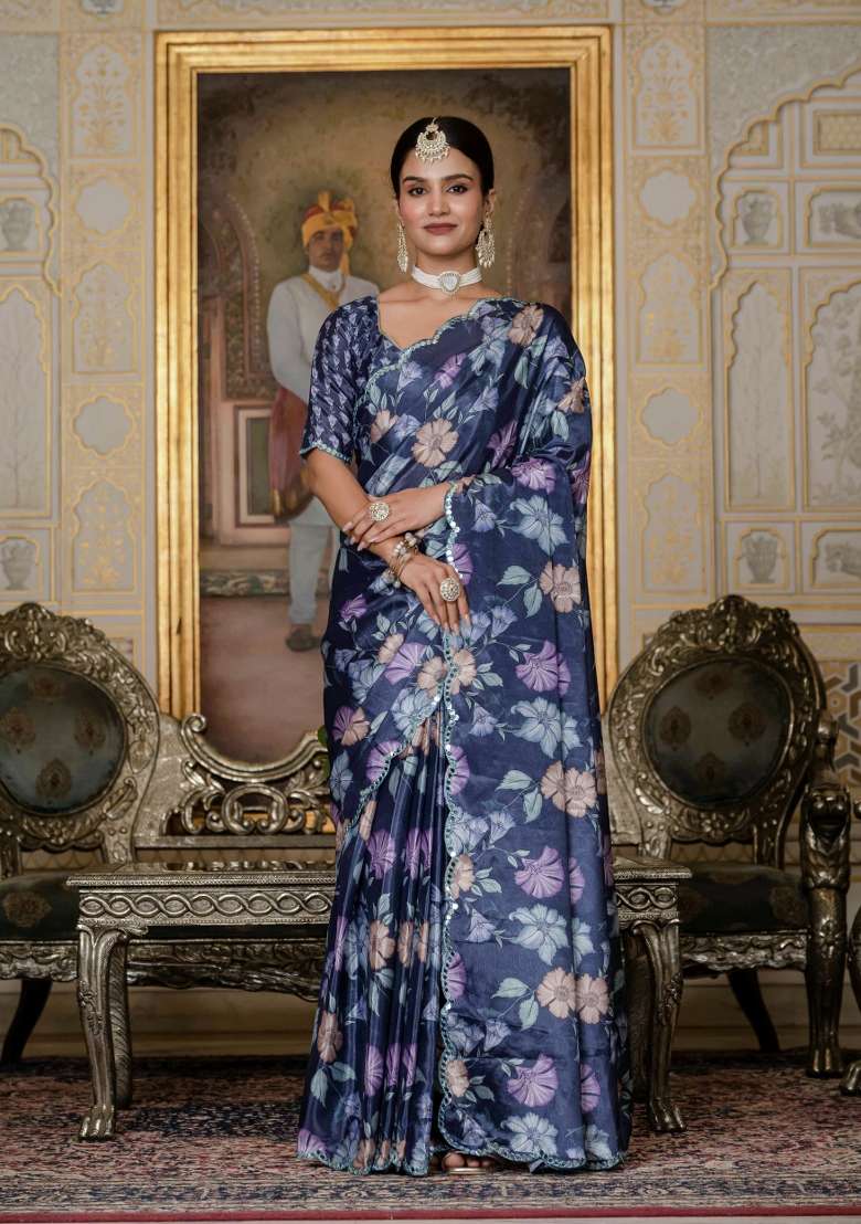 Multicolor Gota Patti Silk Blend Saree Set for Diwali and Festive Wear - Indya