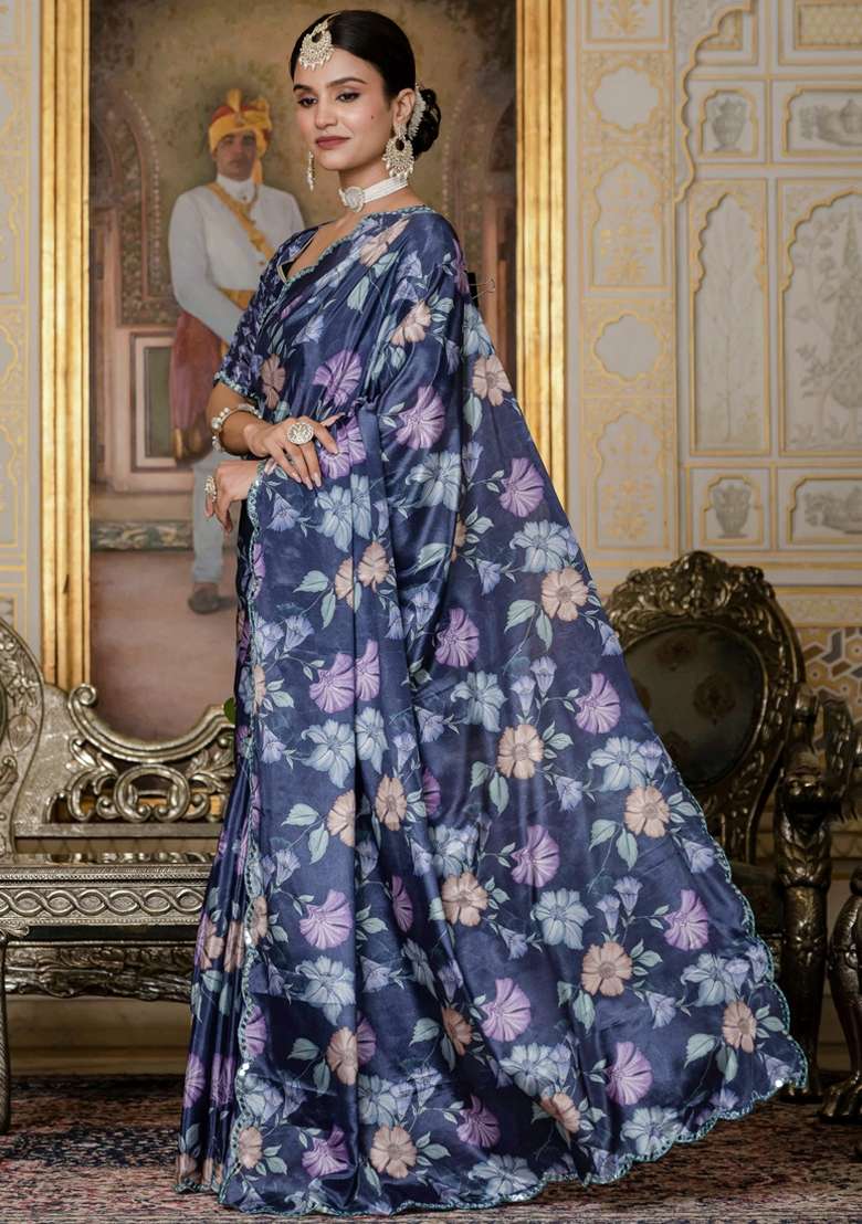 Multicolor Gota Patti Silk Blend Saree Set for Diwali and Festive Wear - Indya