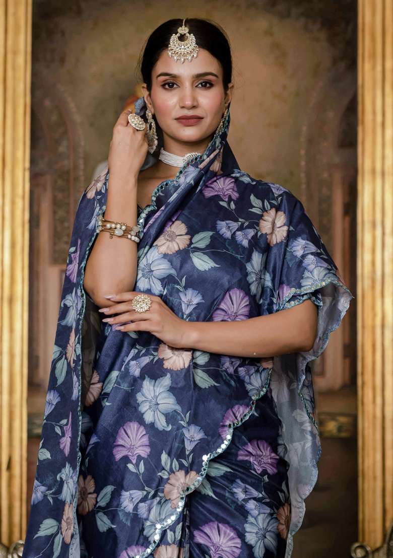 Multicolor Gota Patti Silk Blend Saree Set for Diwali and Festive Wear - Indya
