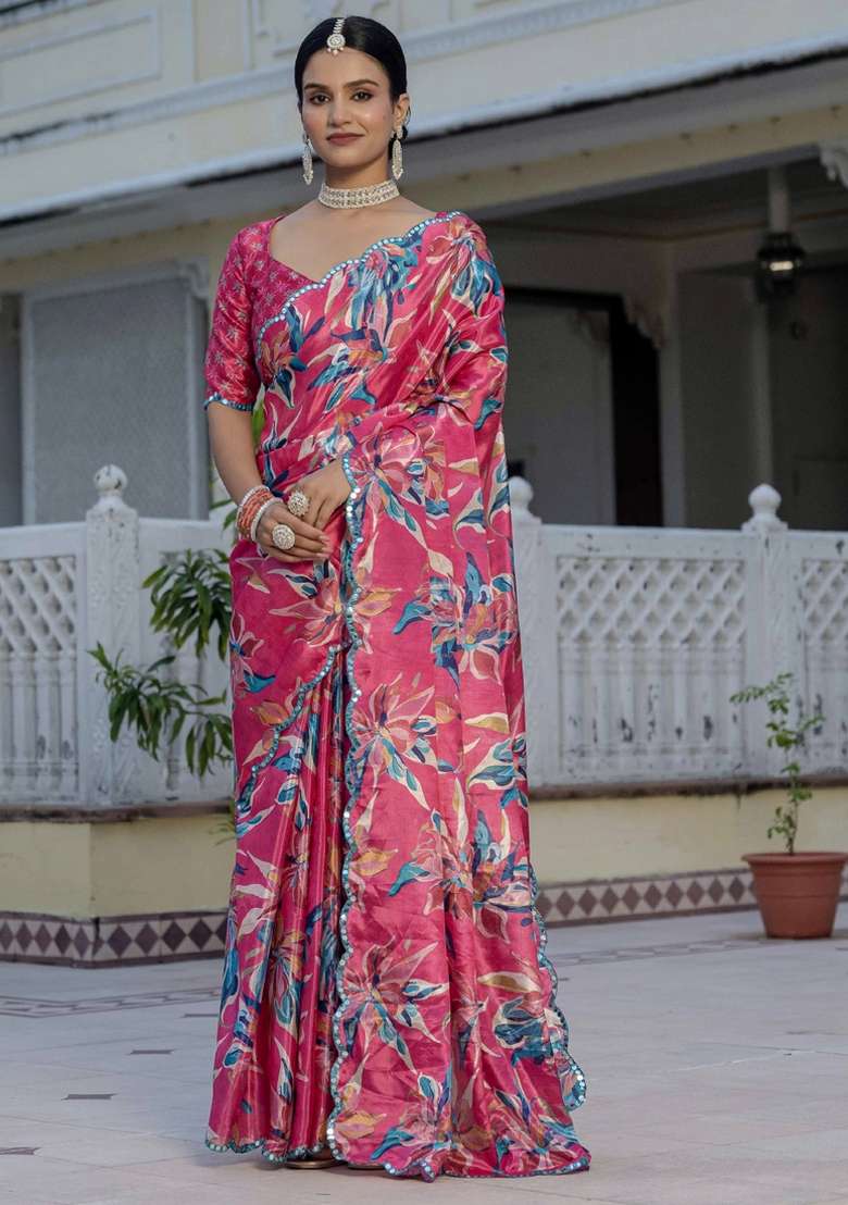 Multicolor Gota Patti Silk Blend Saree Set for Diwali and Festive Wear - Indya