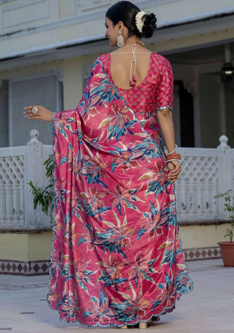 Multicolor Gota Patti Silk Blend Saree Set for Diwali and Festive Wear - Indya