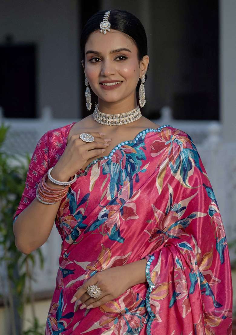 Multicolor Gota Patti Silk Blend Saree Set for Diwali and Festive Wear - Indya