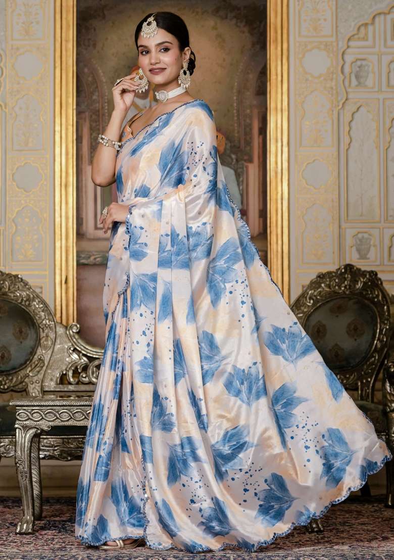 Multicolor Silk Blend Saree Set with Gota Patti for Diwali | Wedding & Festive Wear - Indya