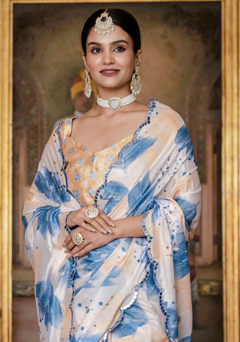 Multicolor Silk Blend Saree Set with Gota Patti for Diwali | Wedding & Festive Wear - Indya