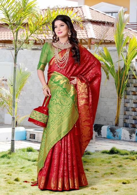 Multicolor Weaving Work Silk Saree Set
