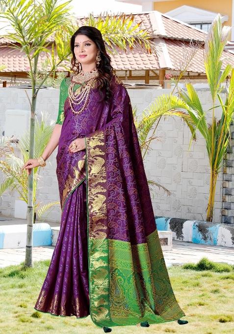 Multicolor Weaving Work Silk Saree Set