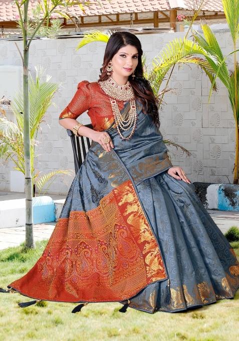 Multicolor Weaving Work Silk Saree Set