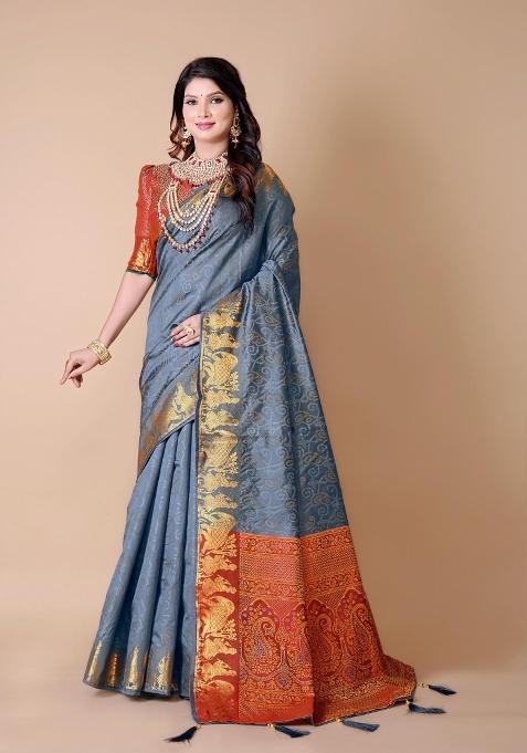 Multicolor Weaving Work Silk Saree Set