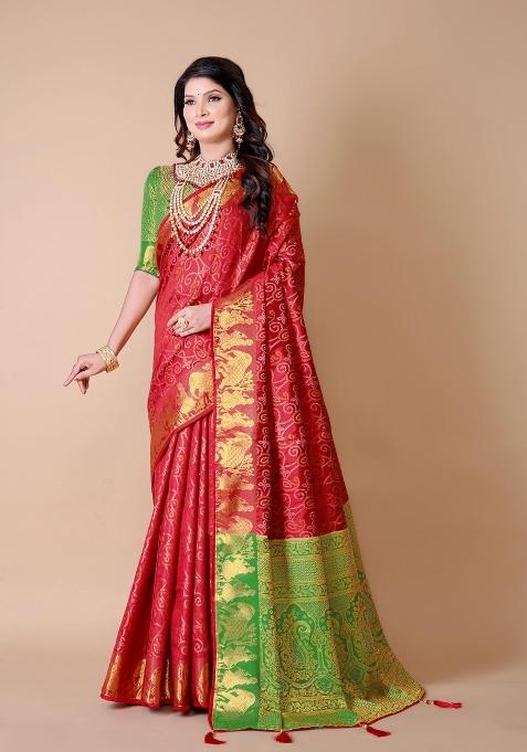 Multicolor Weaving Work Silk Saree Set