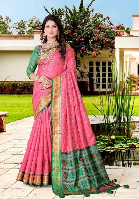 Multicolor Weaving Work Silk Saree Set