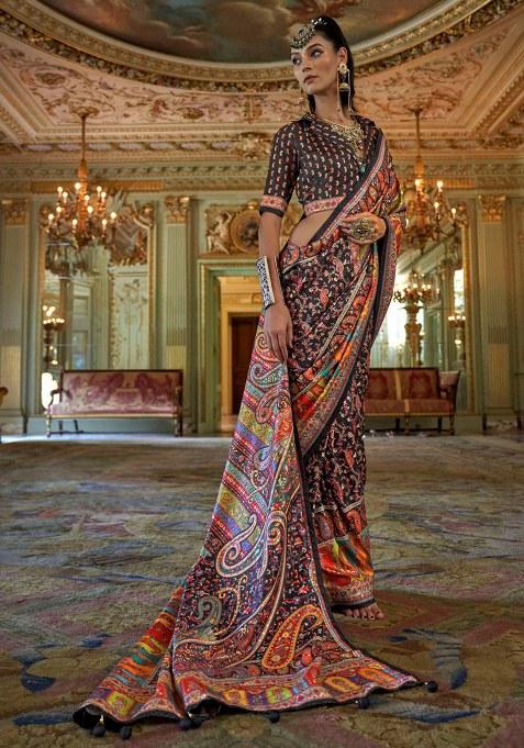 Black Embroidery Viscose Saree Set