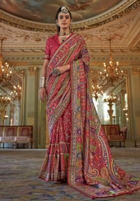 Red Embroidery Viscose Saree Set