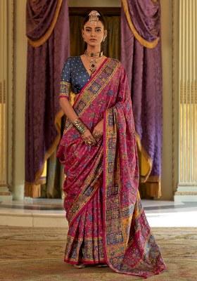 Pink Embroidery Viscose Saree Set