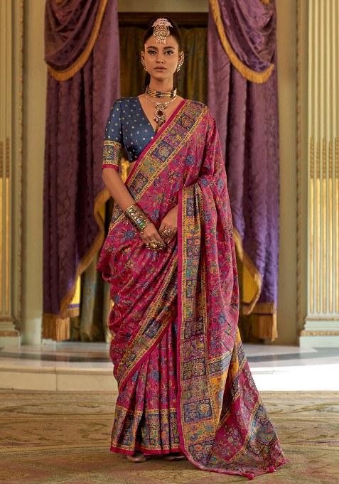 Pink Embroidery Viscose Saree Set
