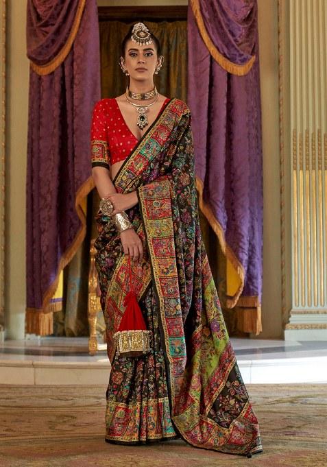 Black Embroidery Viscose Saree Set