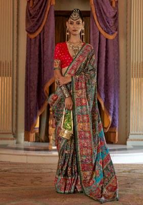 Green Embroidery Viscose Saree Set