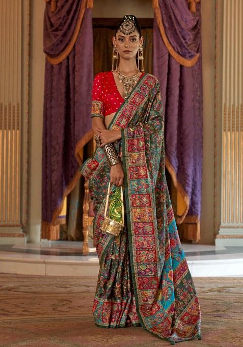 Green Embroidery Viscose Saree Set