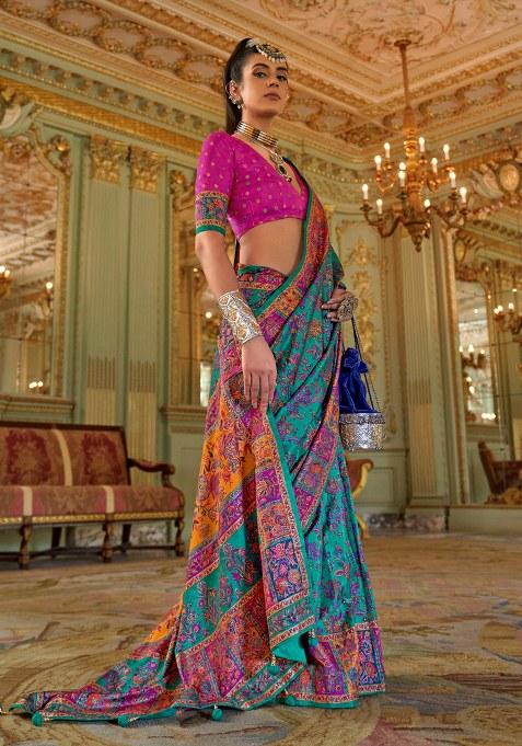 Sky Blue Embroidery Viscose Saree Set