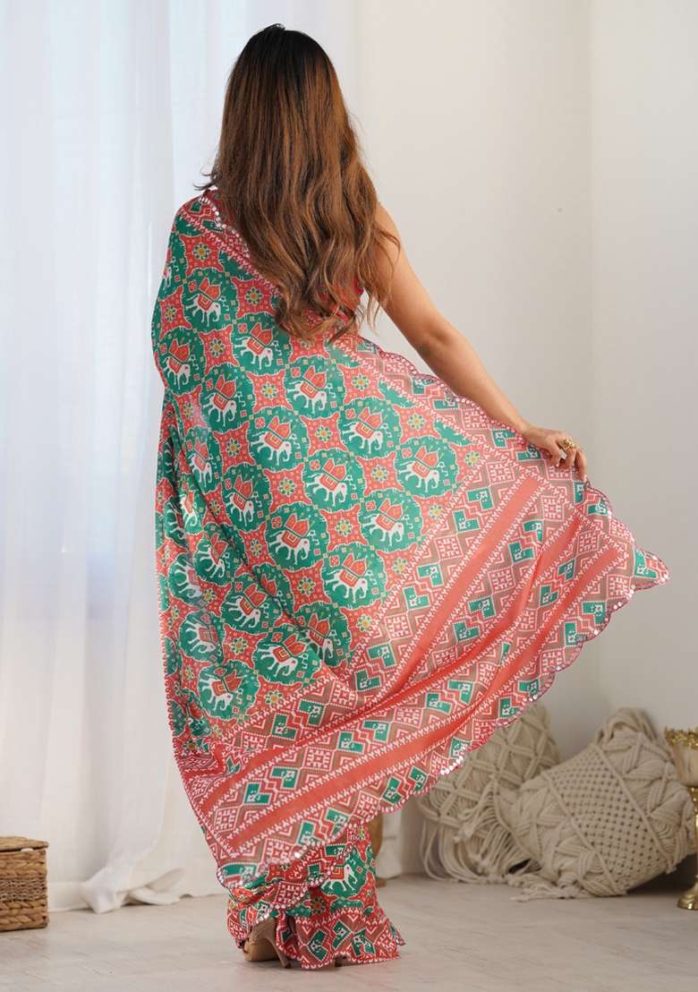 Multicolor Gota Patti Silk Blend Saree Set for Diwali and Festive Wear - Indya