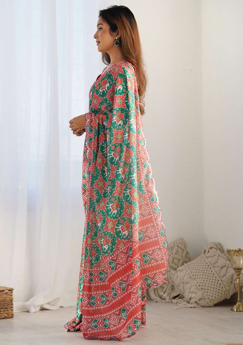 Multicolor Gota Patti Silk Blend Saree Set for Diwali and Festive Wear - Indya