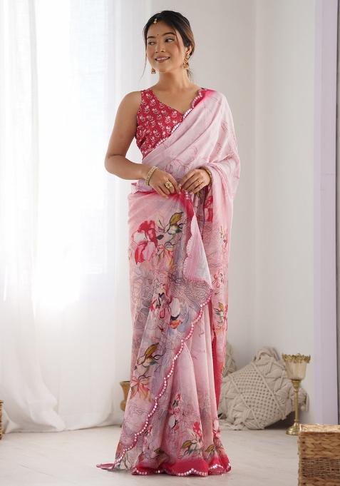 Baby Pink Gota Patti Silk Saree Set