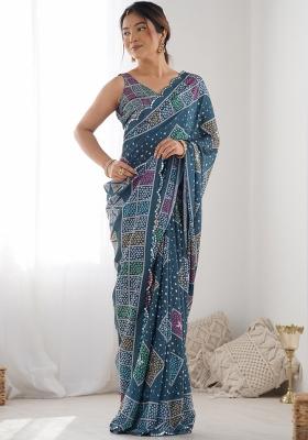 Blue Gota Patti Silk Saree Set