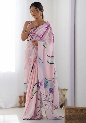 Baby Pink Gota Patti Silk Saree Set