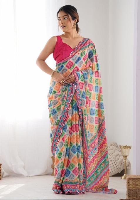 Multicolor Gota Patti Silk Saree Set