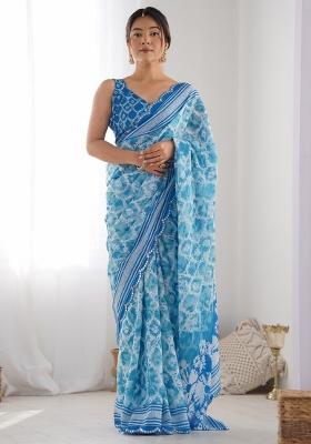 Sky Blue Gota Patti Silk Saree Set