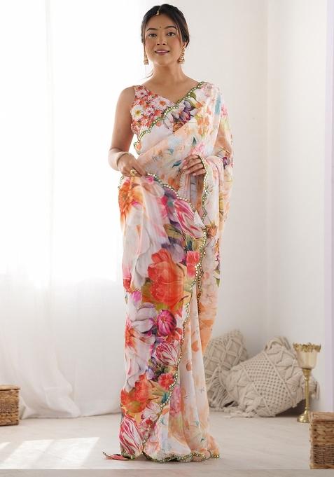 Off White Gota Patti Silk Saree Set