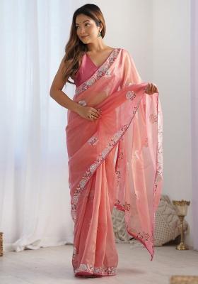 Peach Gota Patti Organza Saree Set