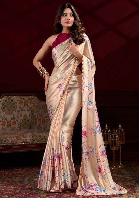 Cream Gota Patti Silk Saree Set