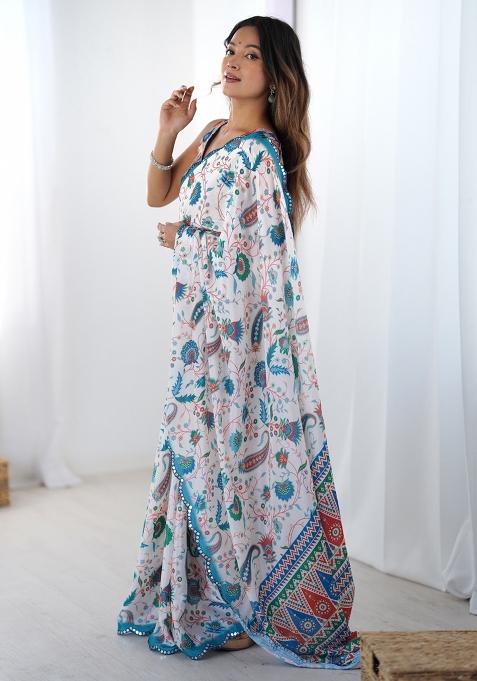 Off White Gota Patti Silk Saree Set