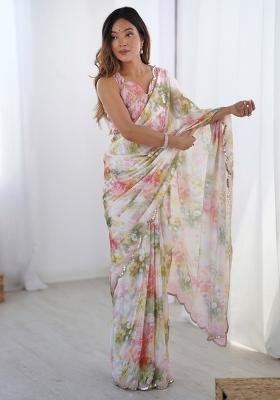 Off White Gota Patti Silk Saree Set