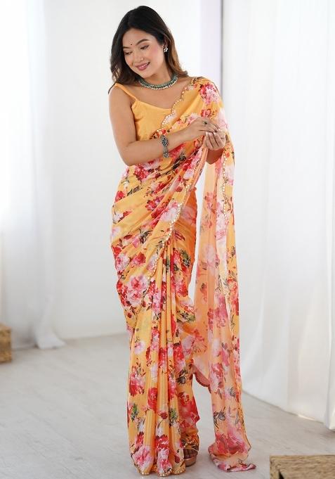 Yellow Gota Patti Silk Saree Set