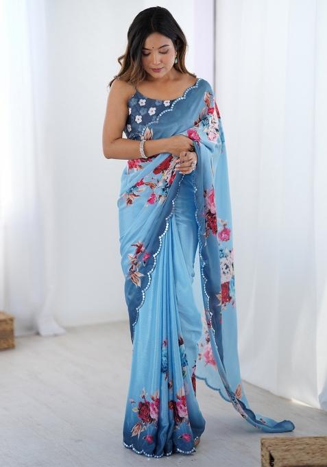 Sky Blue Gota Patti Silk Saree Set