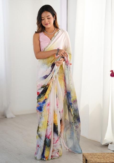 Off White Gota Patti Silk Saree Set