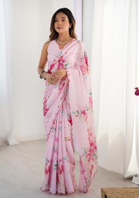 Baby Pink Gota Patti Silk Saree Set