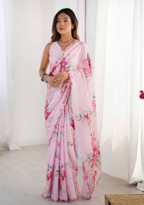 Baby Pink Gota Patti Silk Saree Set