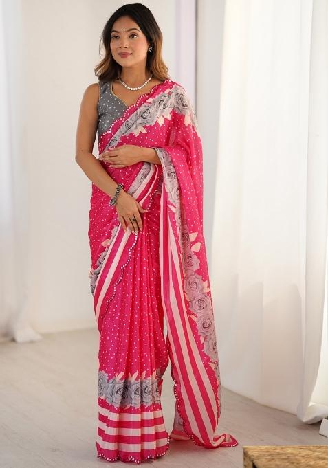 Pink Gota Patti Silk Saree Set