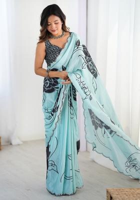 Sky Blue Gota Patti Silk Saree Set