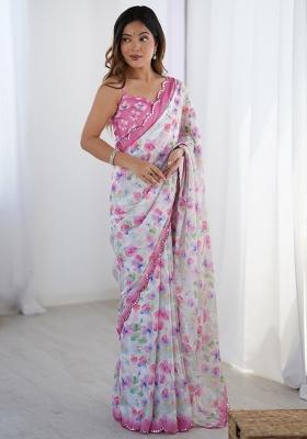 Off White Gota Patti Silk Saree Set