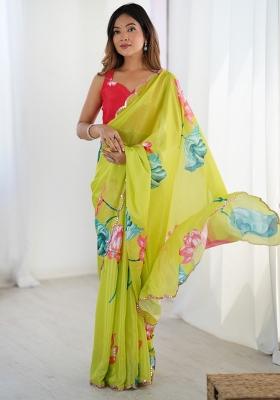 Yellow Gota Patti Silk Blend Saree Set