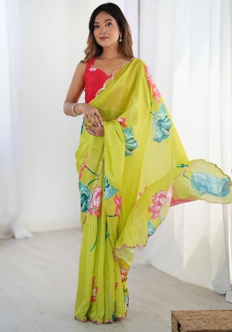 Yellow Gota Patti Silk Saree Set