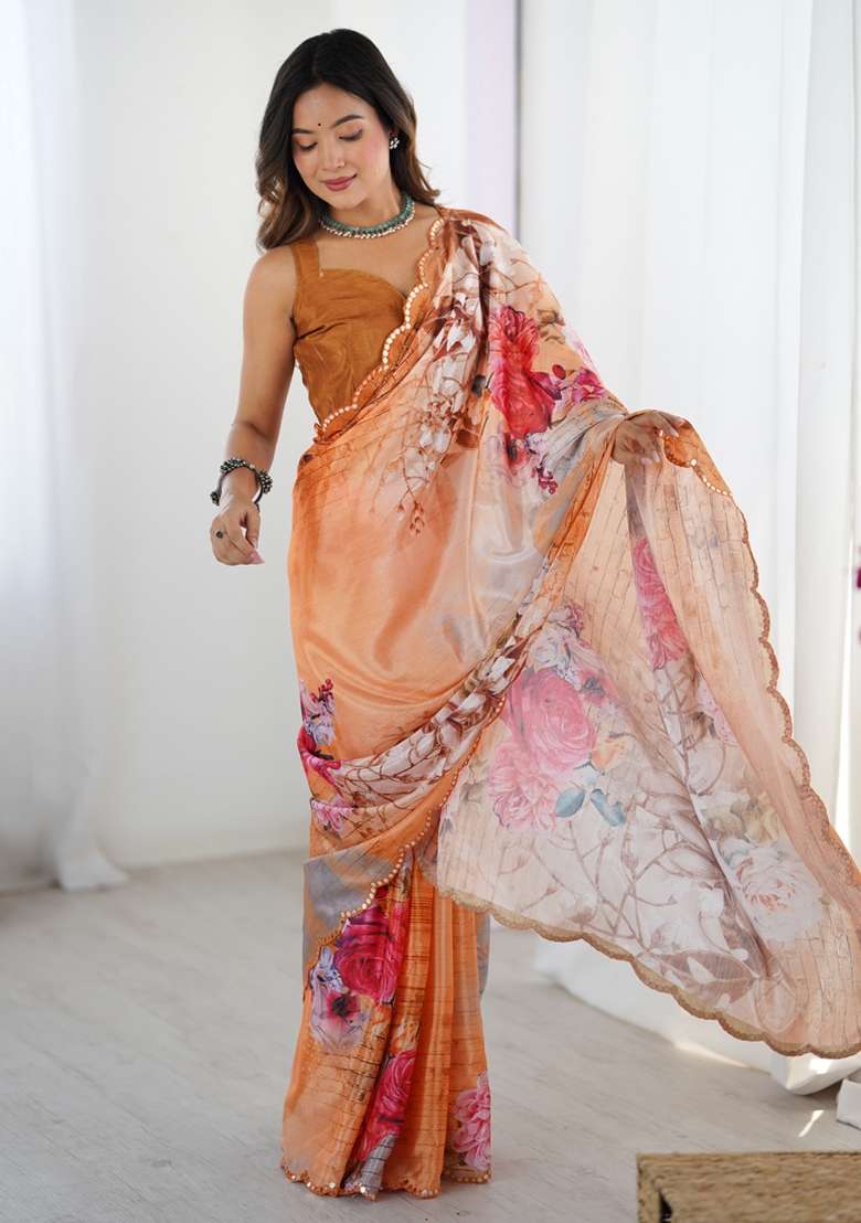 Multicolor Gota Patti Silk Blend Saree Set for Diwali and Festive Wear - Indya