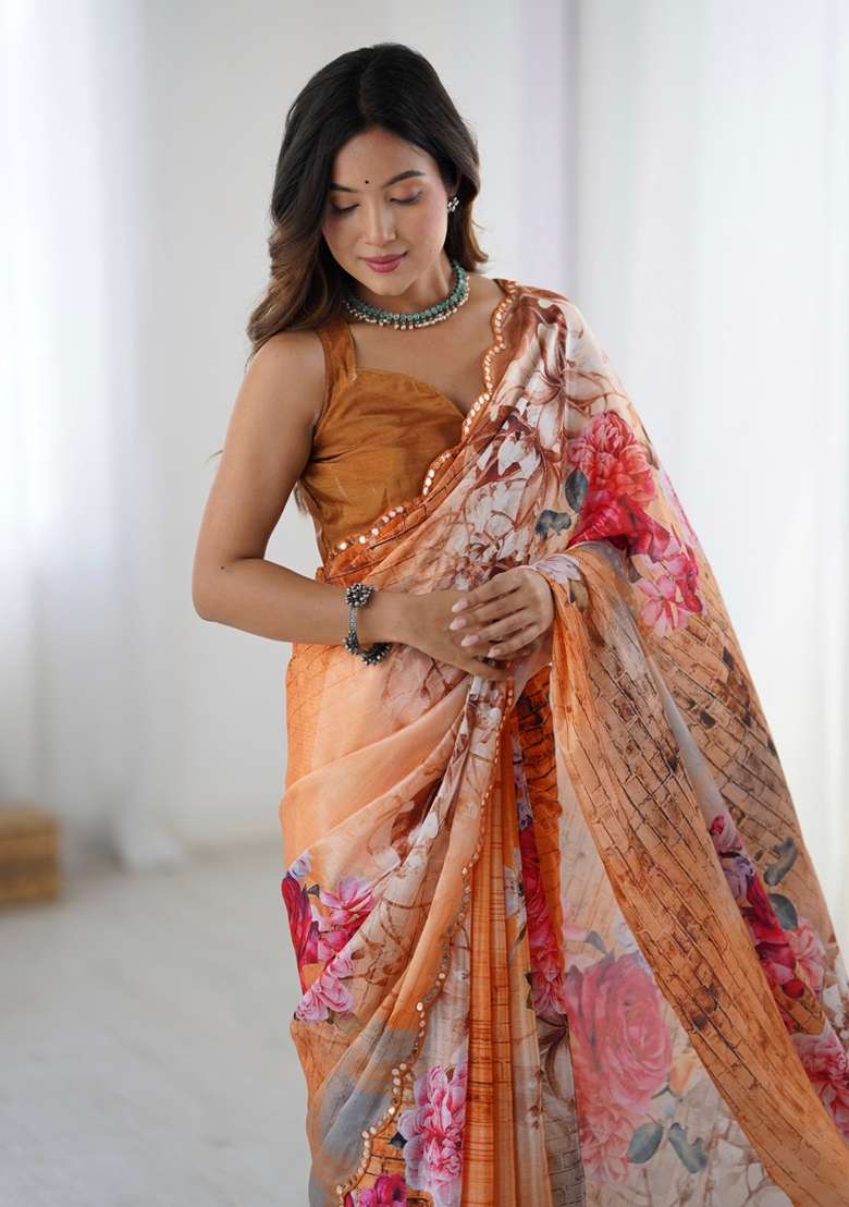 Multicolor Gota Patti Silk Blend Saree Set for Diwali and Festive Wear - Indya