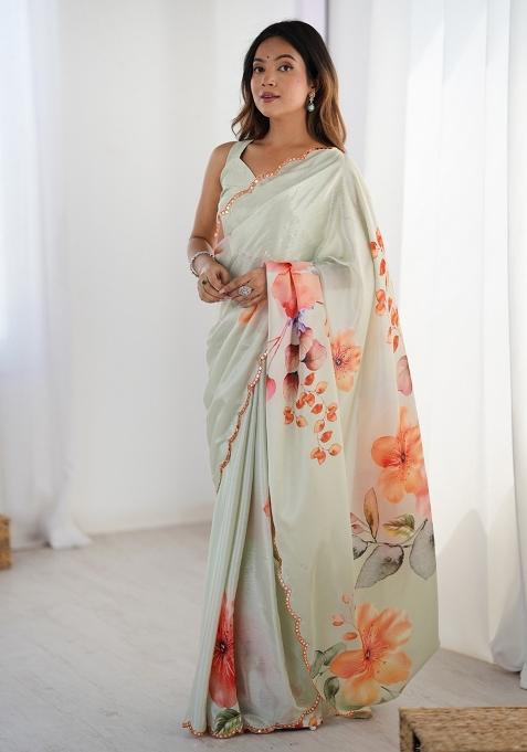 Olive Gota Patti Silk Saree Set